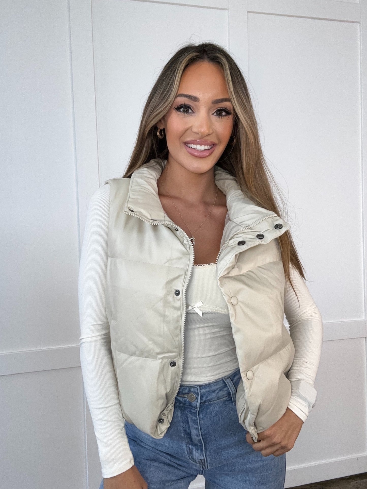 Shop PU Faux Leather Puffer Vest- Full Length online at Willow Boutique – best boutique for women’s fashion.