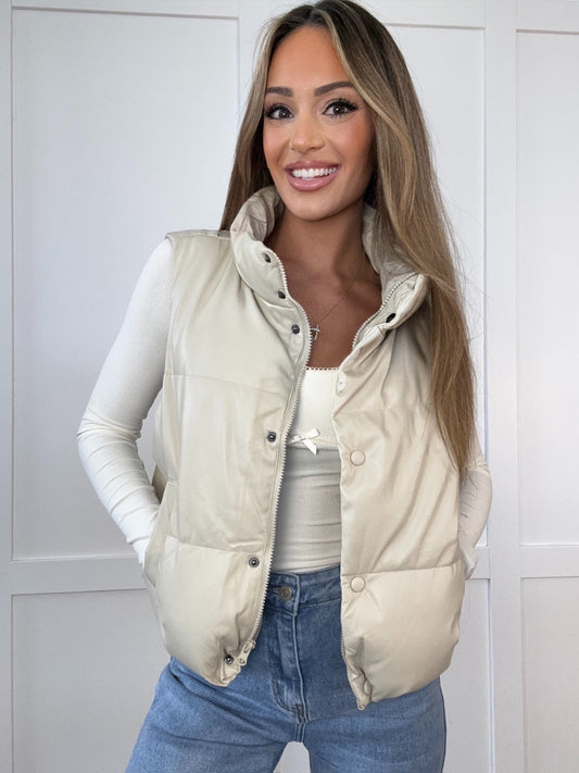 Shop PU Faux Leather Puffer Vest- Full Length online at Willow Boutique – best boutique for women’s fashion.