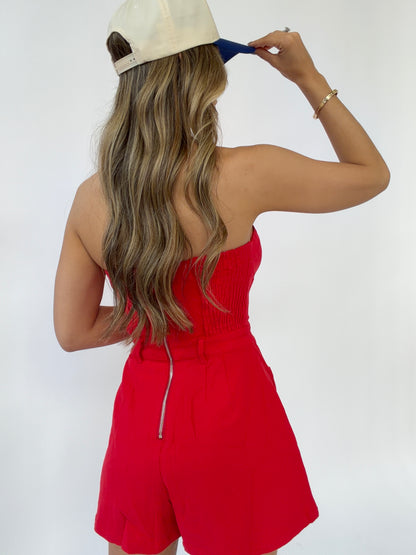 Cherry Bomb Strapless Romper