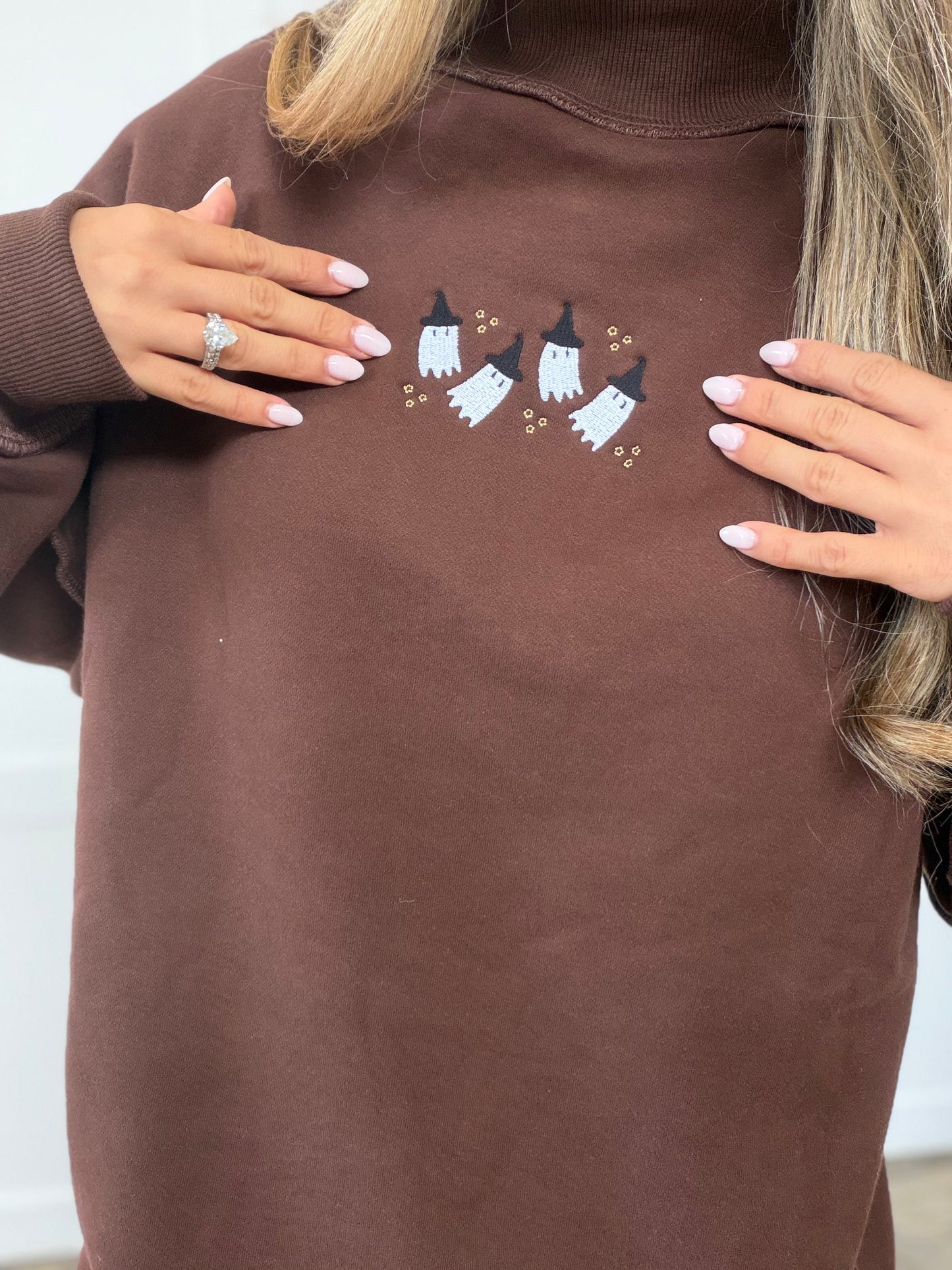 Dancing Ghosts Embroidered Tilly Reversible Oversized Mockneck Crew