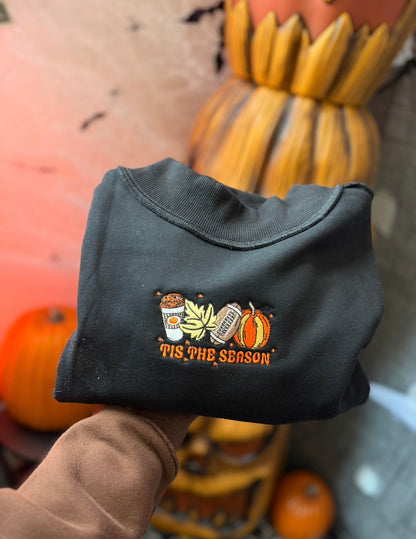 Tis The Season Embroidered Tilly Black Reversible Oversized Mockneck Crew