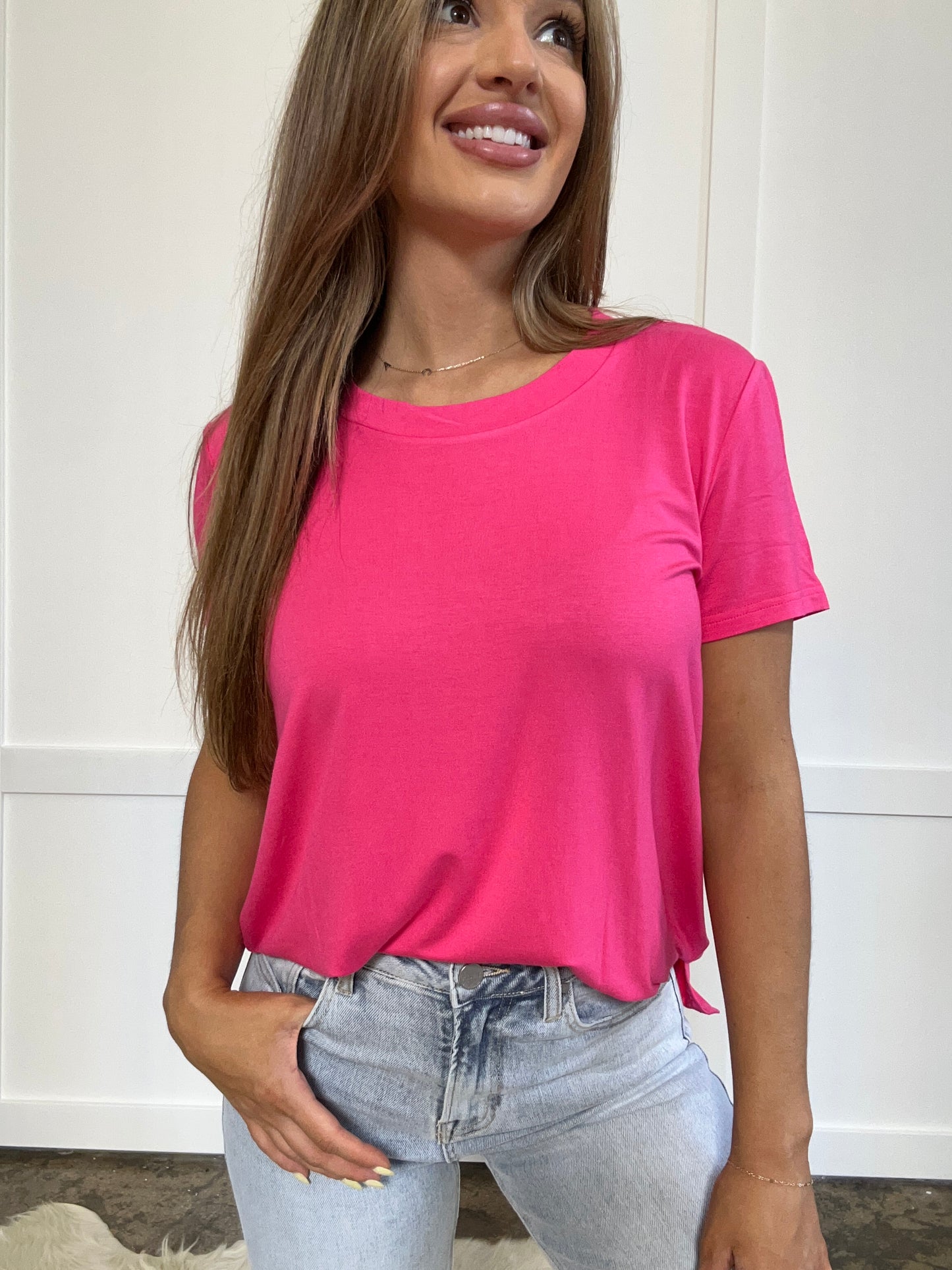 Buy our "Renee Round Neck Short Sleeve T-Shirt" online – Willow Boutique Clothing. Shop stylish Renee Round Neck Short Sleeve T-Shirt today.