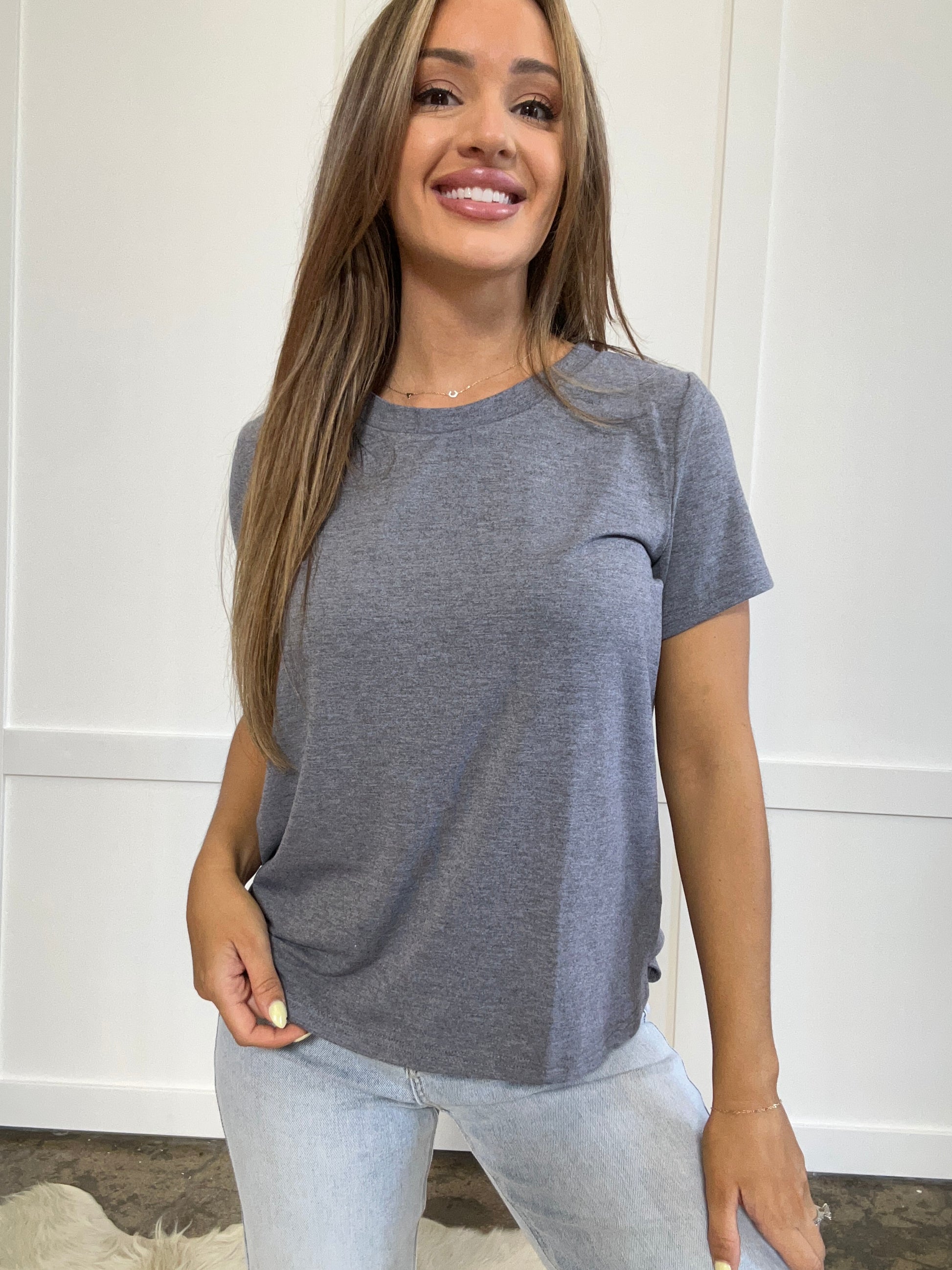 Buy our "Renee Round Neck Short Sleeve T-Shirt" online – Willow Boutique Clothing. Shop stylish Renee Round Neck Short Sleeve T-Shirt today.