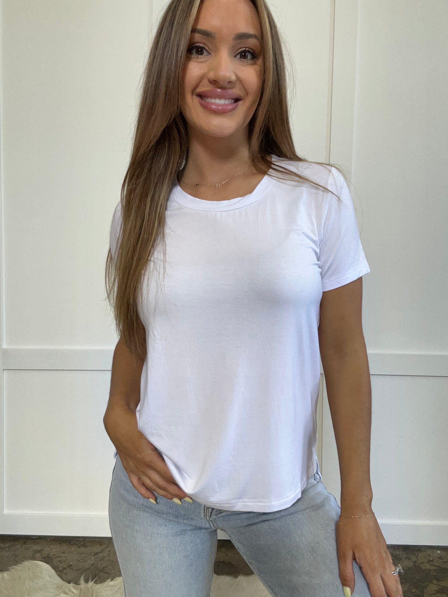 Buy our "Renee Round Neck Short Sleeve T-Shirt" online – Willow Boutique Clothing. Shop stylish Renee Round Neck Short Sleeve T-Shirt today.