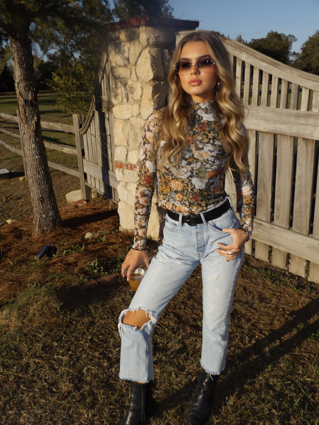 Floral Mesh Long Sleeve Top