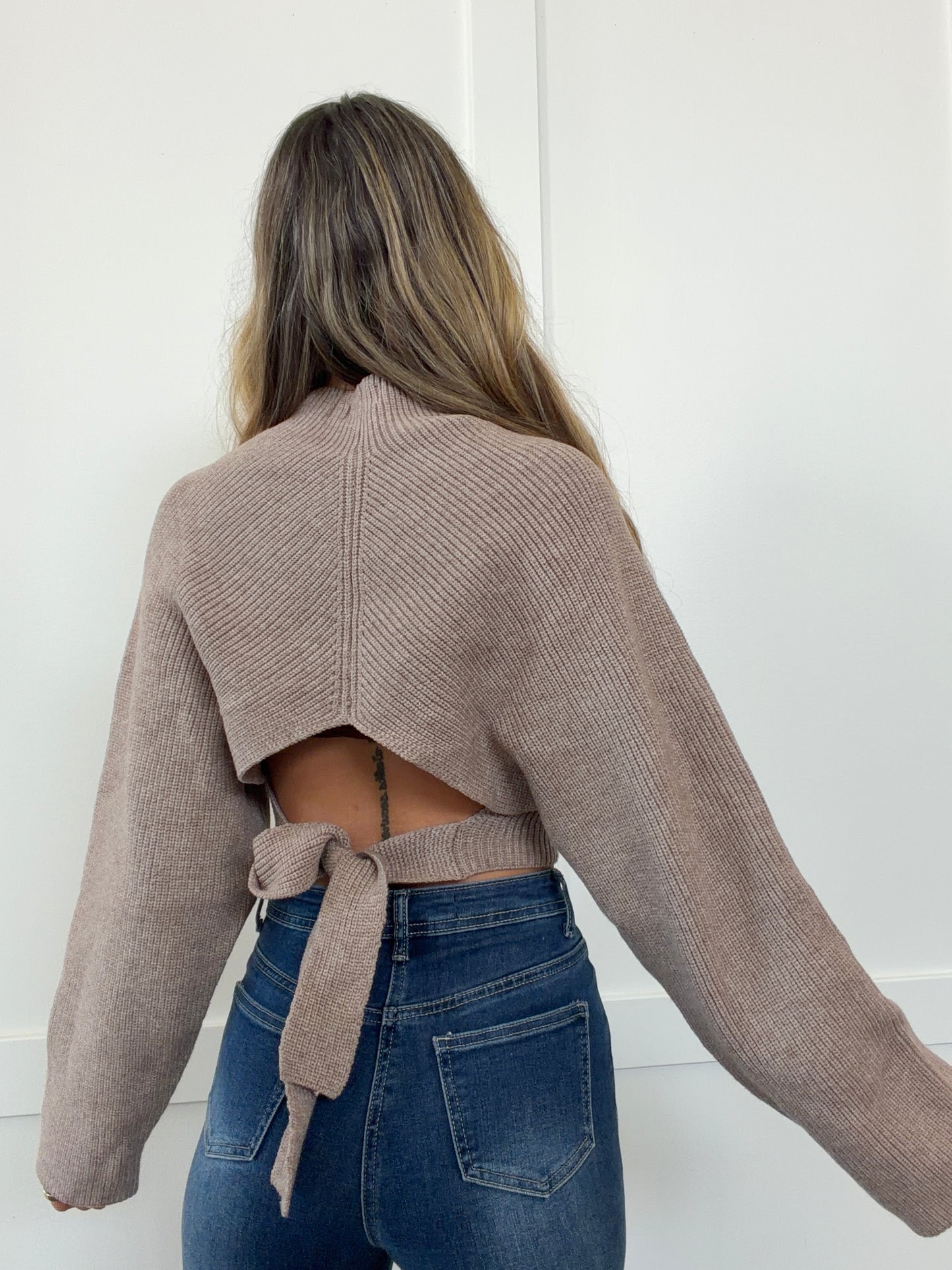Sasha Open Back Mock Neck Sweater