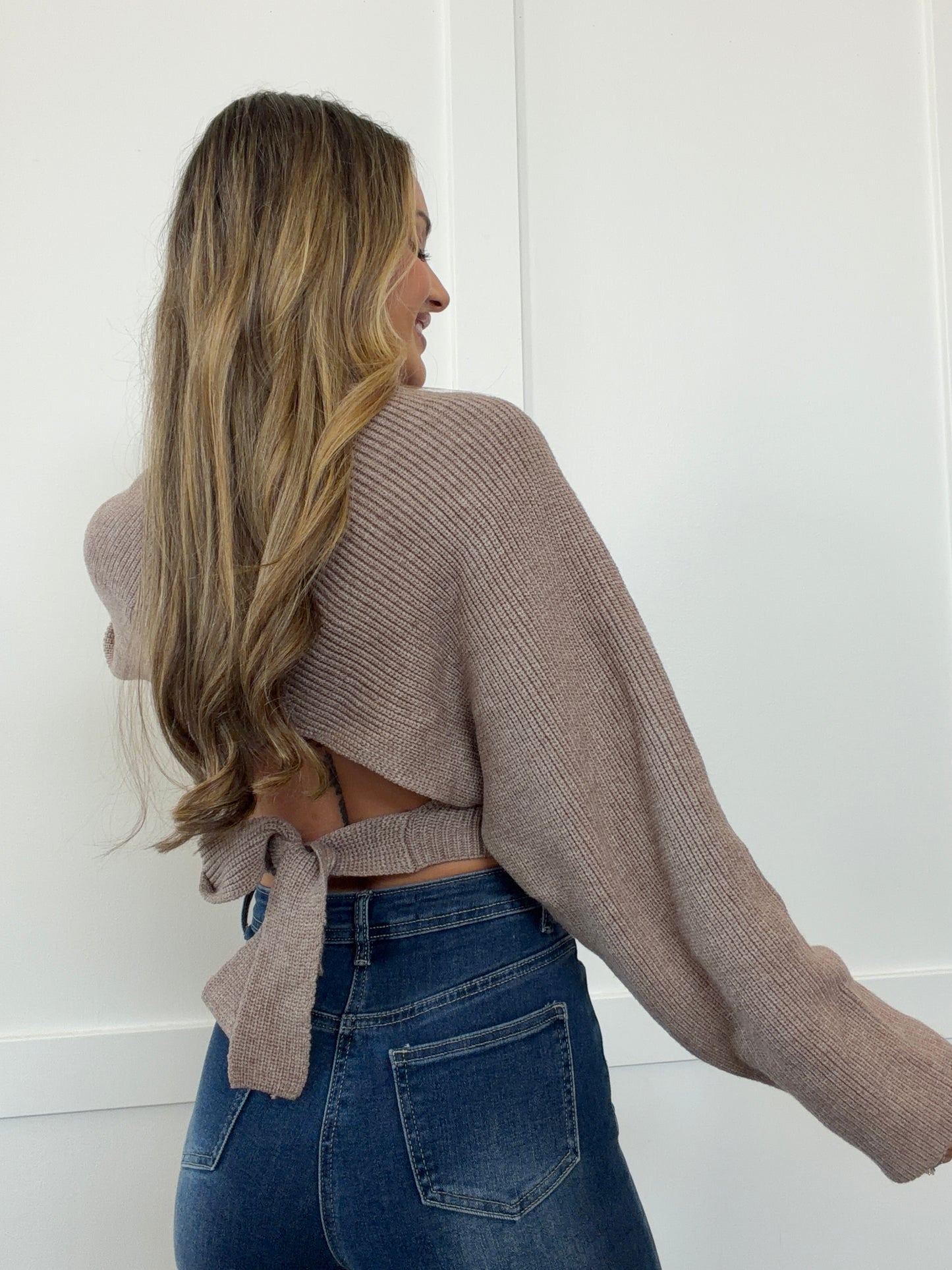 Sasha Open Back Mock Neck Sweater