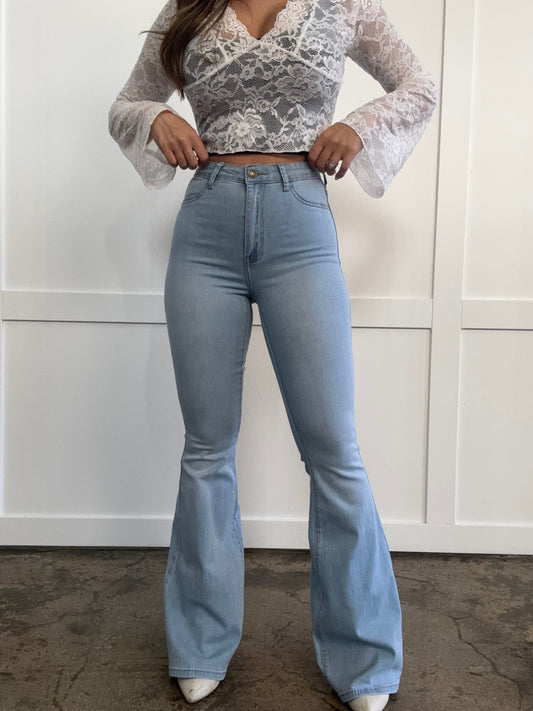 Buy our "Fiona High Waisted Bell Bottom Flare Jeans - Light Wash" online – Willow Boutique Clothing. Shop stylish Fiona High Waisted Bell Bottom Flare Jeans - Light Wash today.