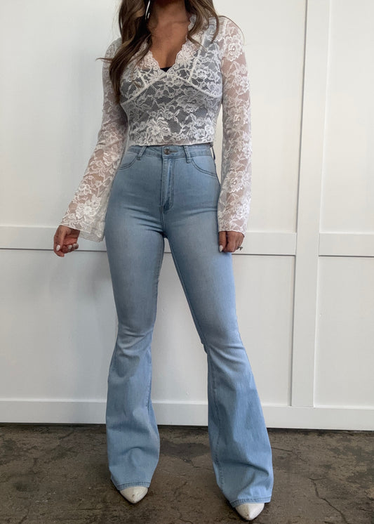 Buy our "Fiona High Waisted Bell Bottom Flare Jeans - Light Wash" online – Willow Boutique Clothing. Shop stylish Fiona High Waisted Bell Bottom Flare Jeans - Light Wash today.
