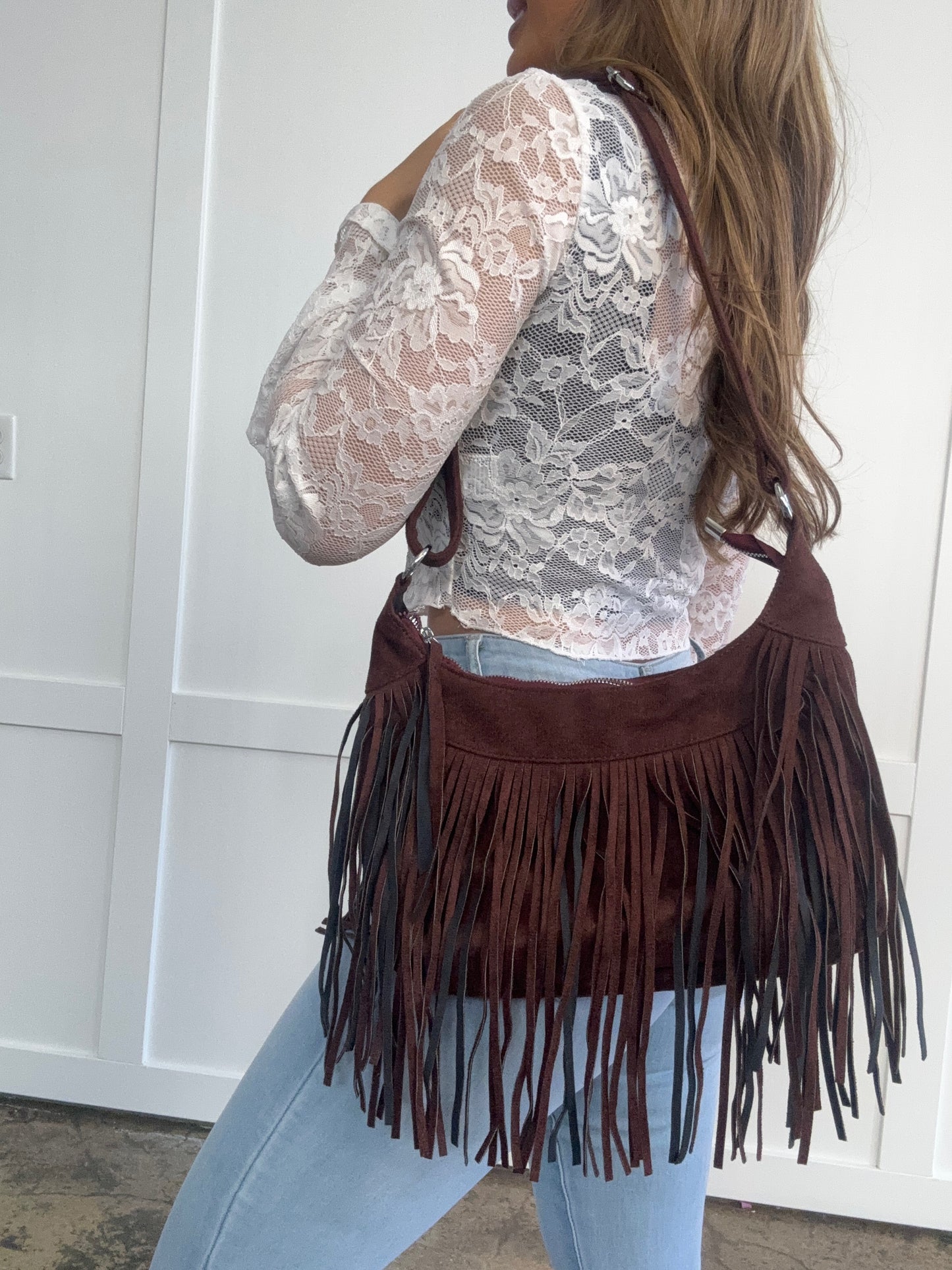 Everleigh Suede Fringe Shoulder Bag