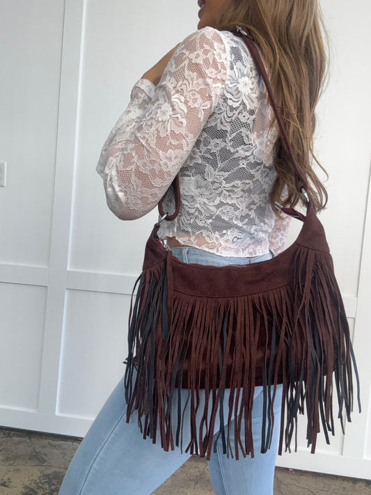 Everleigh Suede Fringe Shoulder Bag