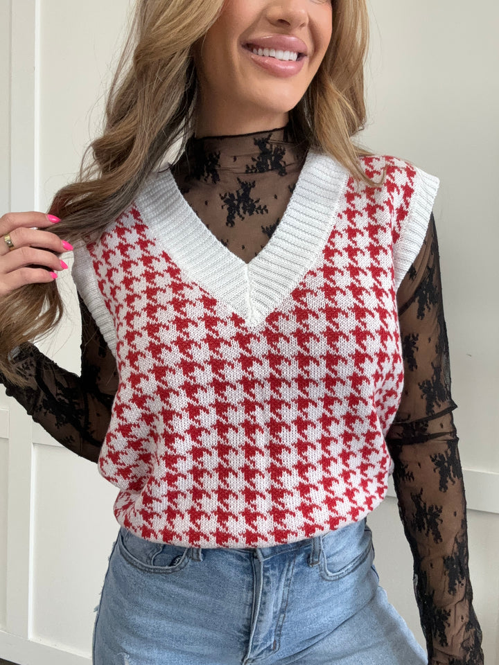 PREORDER: Fireside Comfort Houndstooth V-Neck Sweater Vest