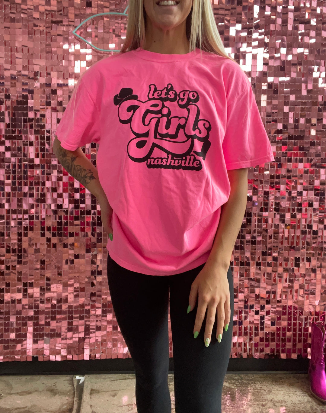 Let's Go Girls Hot Pink Oversized Graphic Tee, M - Women's - Pink Lily Boutique