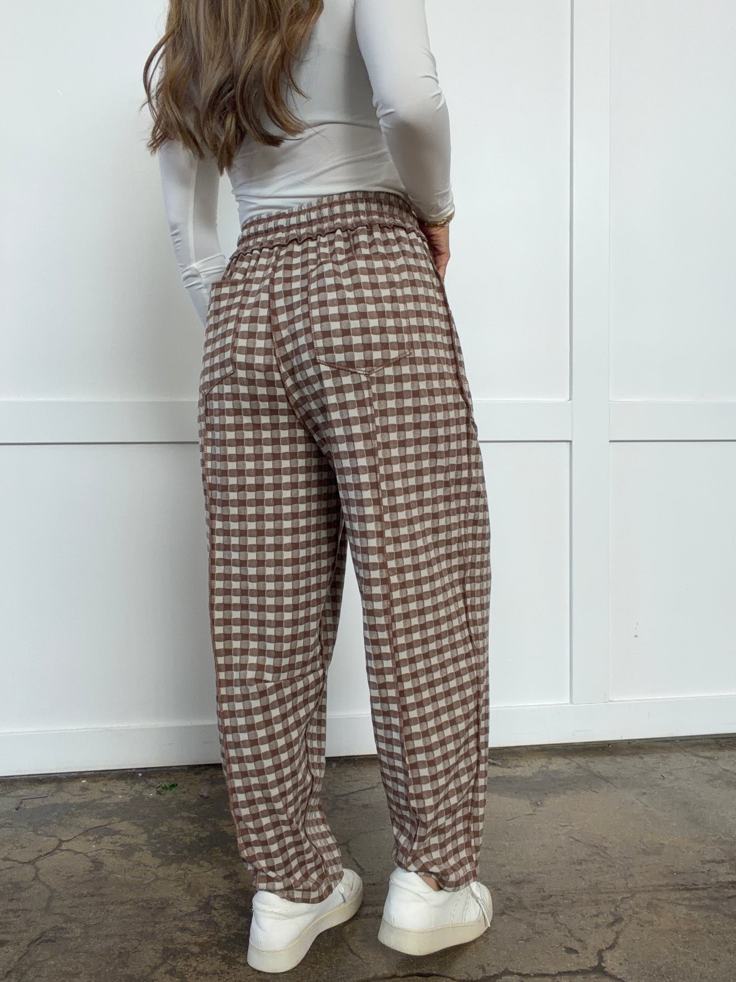 Eliza Checkered Barrel Fit Pants