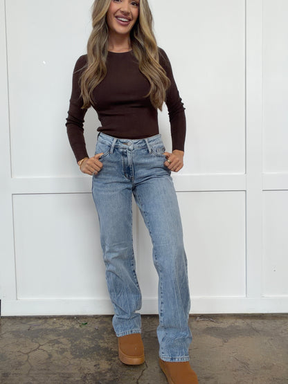 Ellie Straight Leg Mid Rise Jeans