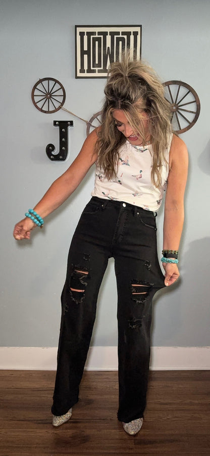 The Kait Outlaw Vintage Wide Leg Jeans - Black