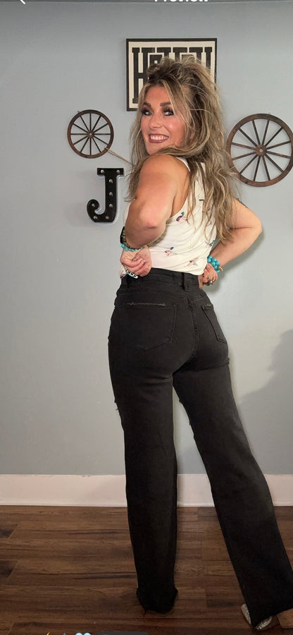 The Kait Outlaw Vintage Wide Leg Jeans - Black