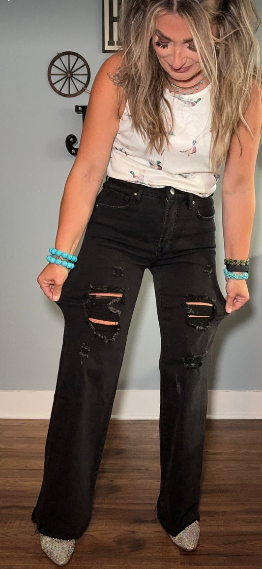The Kait Outlaw Vintage Wide Leg Jeans - Black