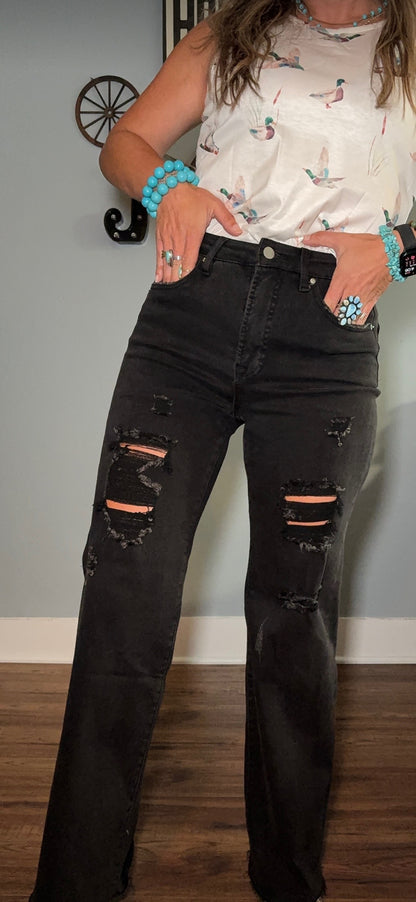 The Kait Outlaw Vintage Wide Leg Jeans - Black