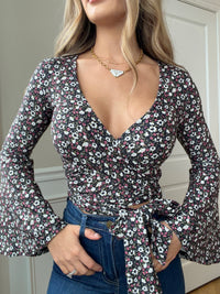 Woodstock Floral Bell Sleeve Wrap Top - Midnight Meadow