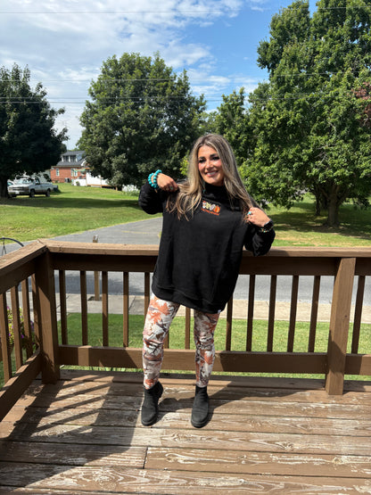 Tis The Season Embroidered Tilly Black Reversible Oversized Mockneck Crew