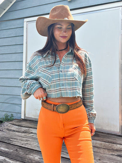 Original Rory Plaid Cropped Flannel - Green