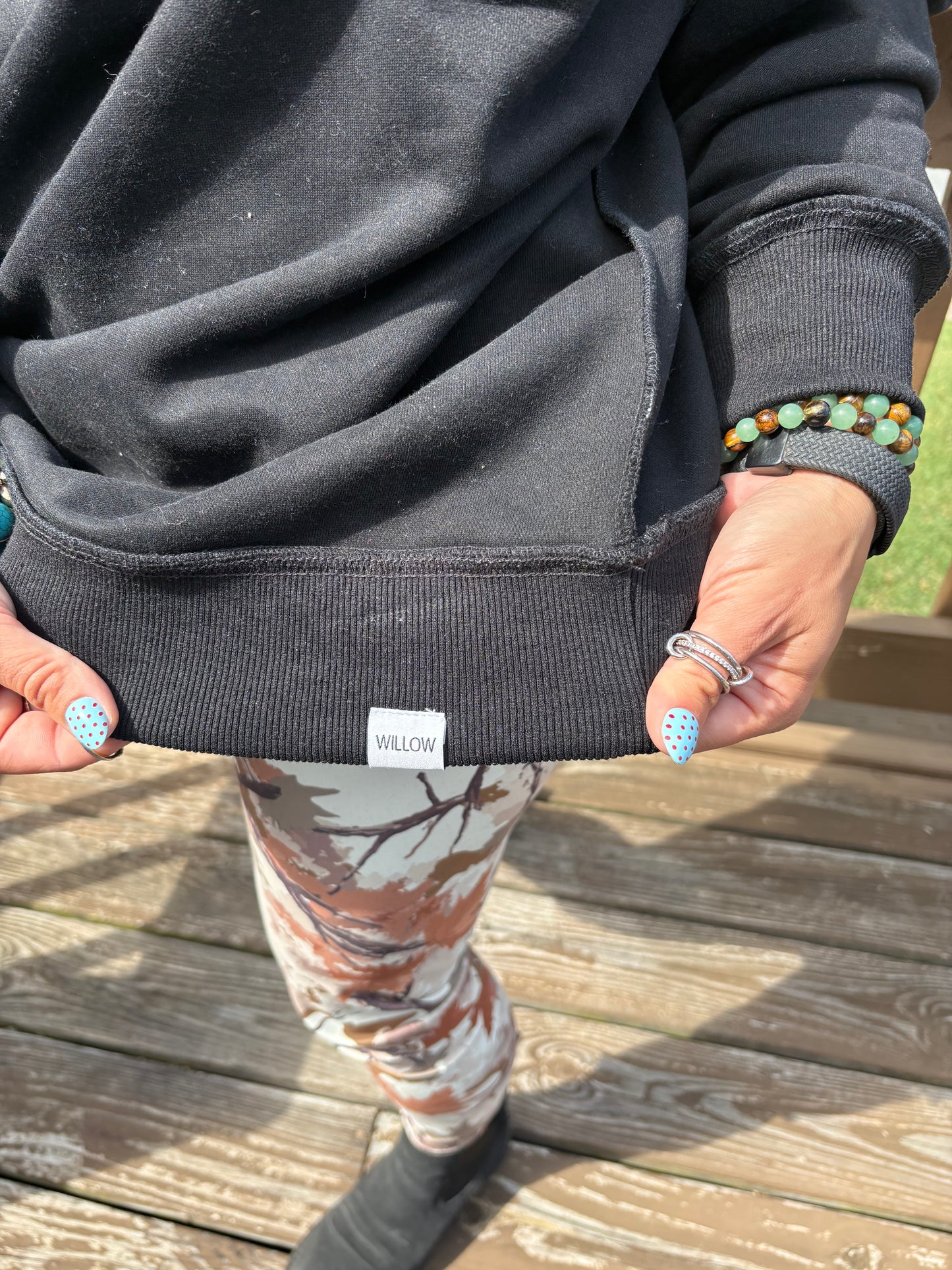 Tis The Season Embroidered Tilly Black Reversible Oversized Mockneck Crew