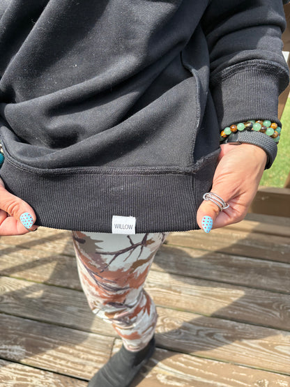 Tis The Season Embroidered Tilly Black Reversible Oversized Mockneck Crew