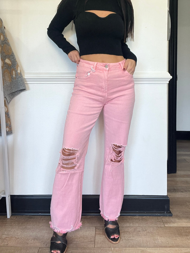 Maci High Waisted Distressed Straight Leg Jeans