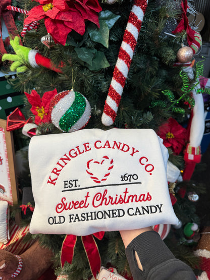 Shop Embroidered Kringle Candy Co. Christmas Crewneck online at Willow Boutique – best boutique for women’s fashion.