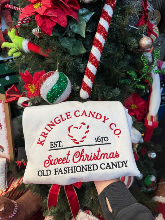 Shop Embroidered Kringle Candy Co. Christmas Crewneck online at Willow Boutique – best boutique for women’s fashion.