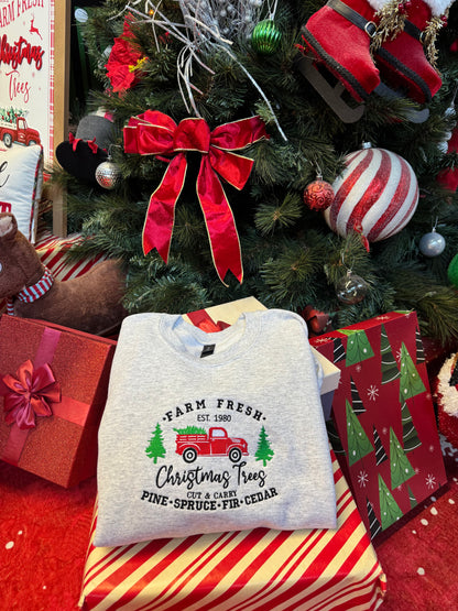 Shop Embroidered "Farm Fresh Christmas Trees" Holiday Crewneck online at Willow Boutique – best boutique for women’s fashion.