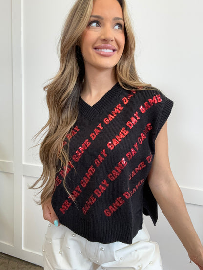Sparkle & Cheer Game Day V-Neck Sweater Vest