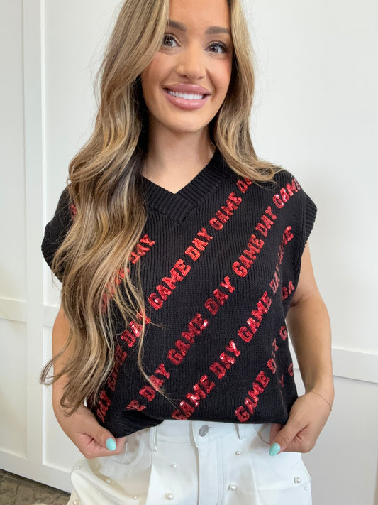 Sparkle & Cheer Game Day V-Neck Sweater Vest