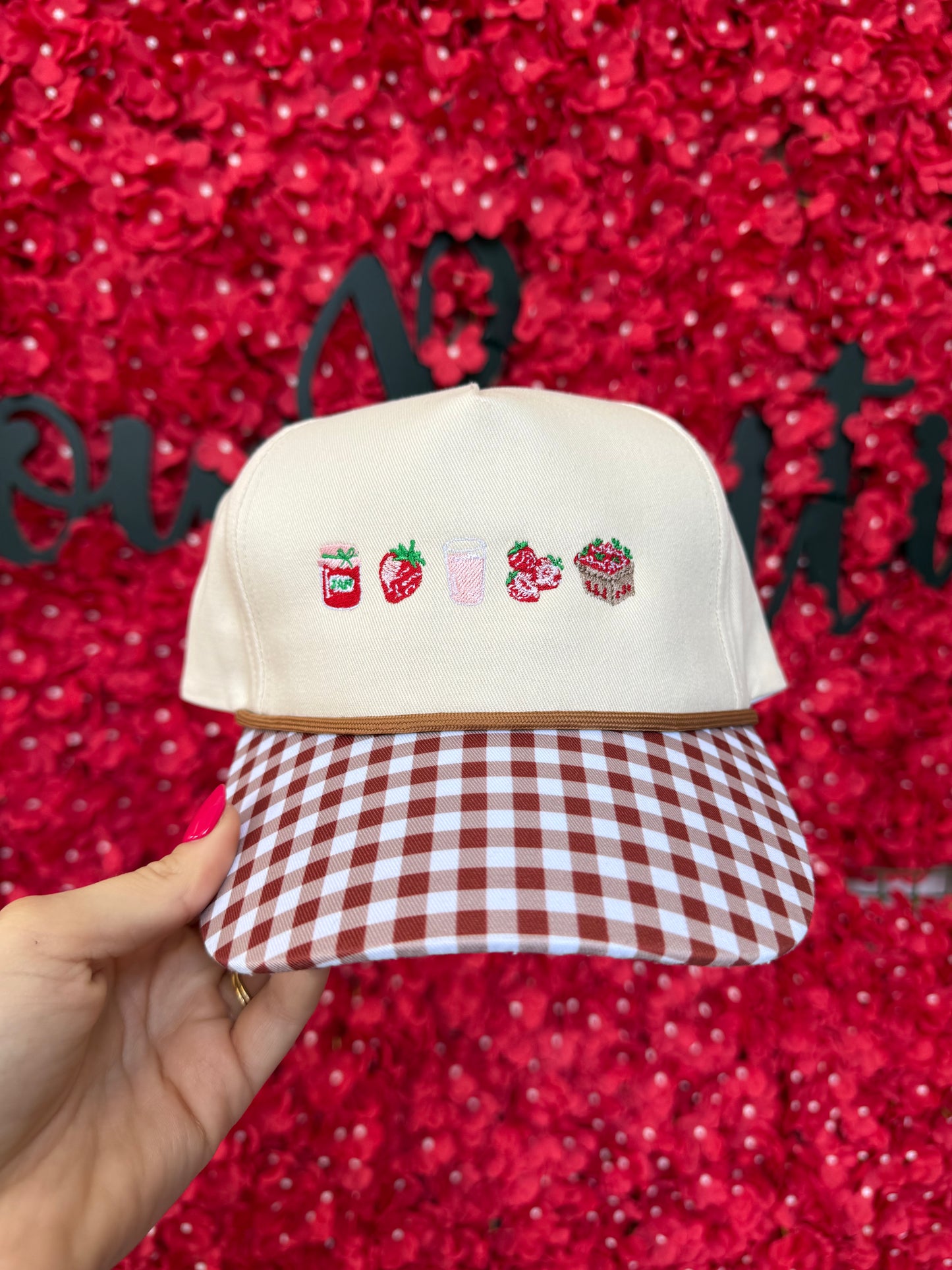 Strawberry Summer Gingham Trucker Hat