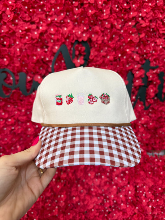 Strawberry Summer Gingham Trucker Hat