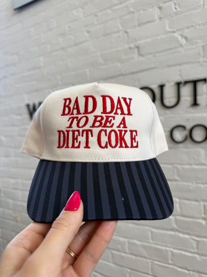 Caffeine Chaos Blacked Striped Embroidered Trucker Hat