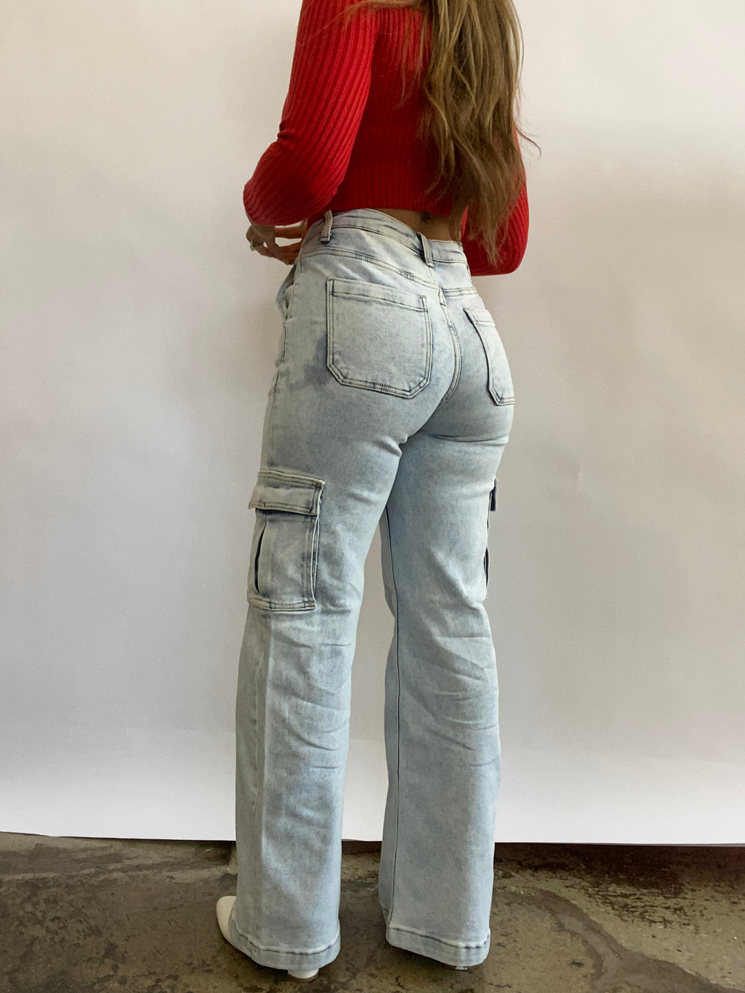 Tinsley Cargo Risen Jeans Short Inseam- Light Wash