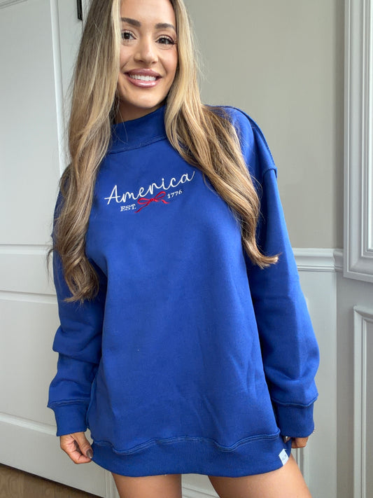 Tilly Miss Americana Embroidered Reversible Oversized Mockneck Crew