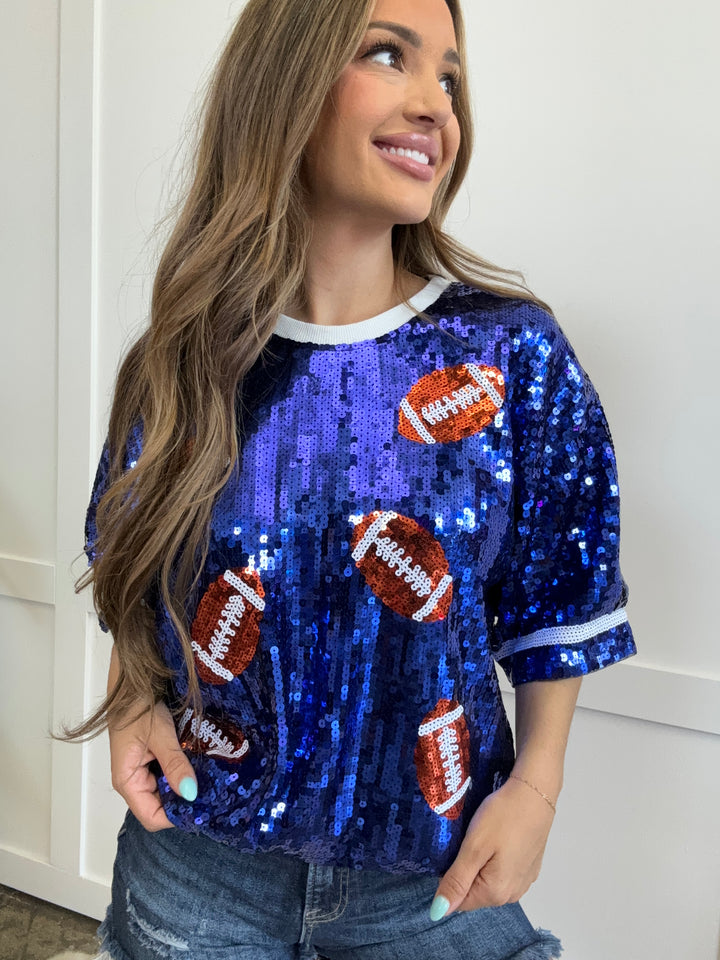 Kickoff Cutie Game Day Sequin Football Crop Top