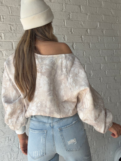 Hannah Off The Shoulder Camo Crewneck