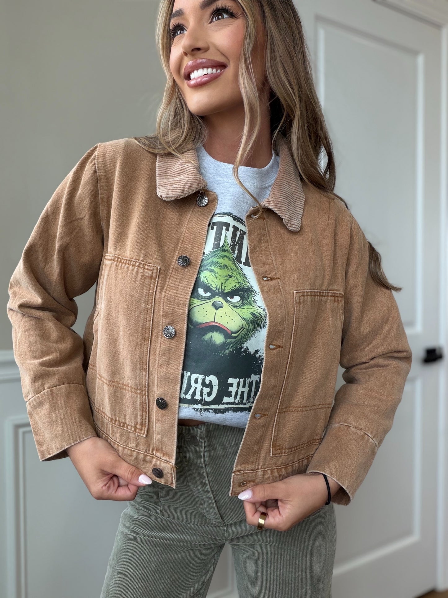 Acorn Corduroy-Collar Cavas Jacket