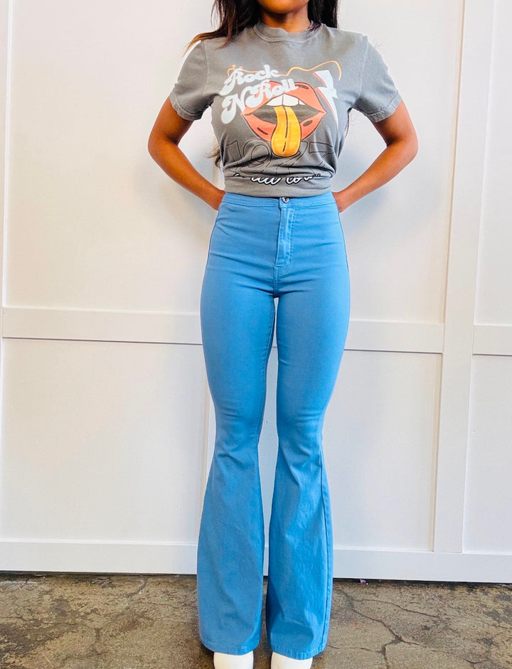 Fiona High Waisted Bell Bottom Flare Jeans Baby Blue – Willow