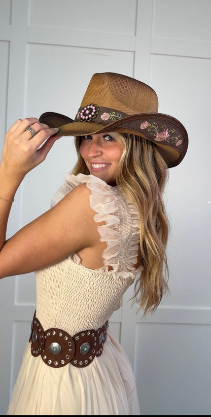 Everleigh Embroidered Floral Cowgirl Hat