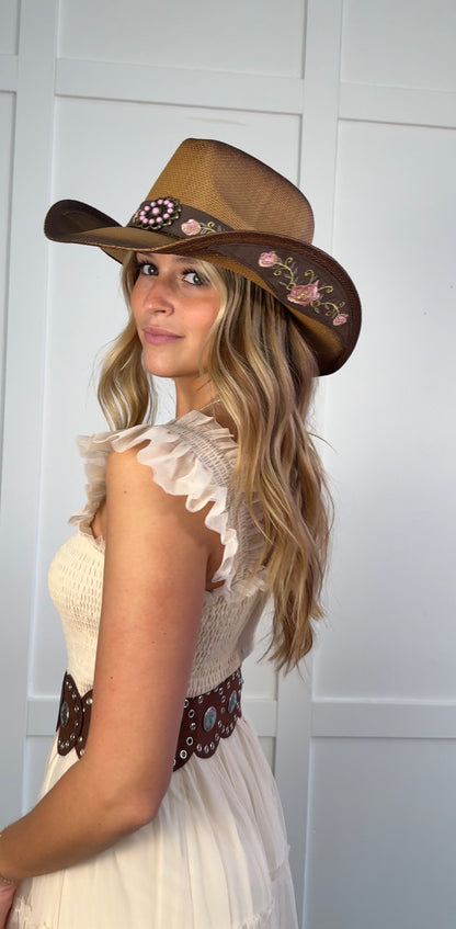 Everleigh Embroidered Floral Cowgirl Hat