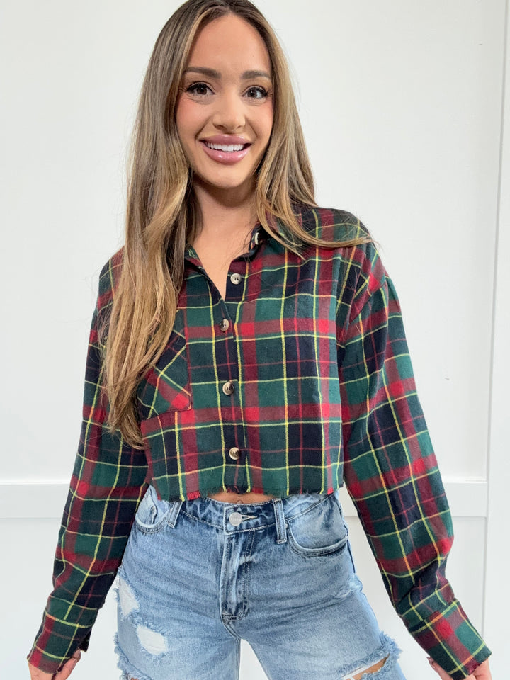 Pumpkin Patch Plaid Collared Crop Flannel