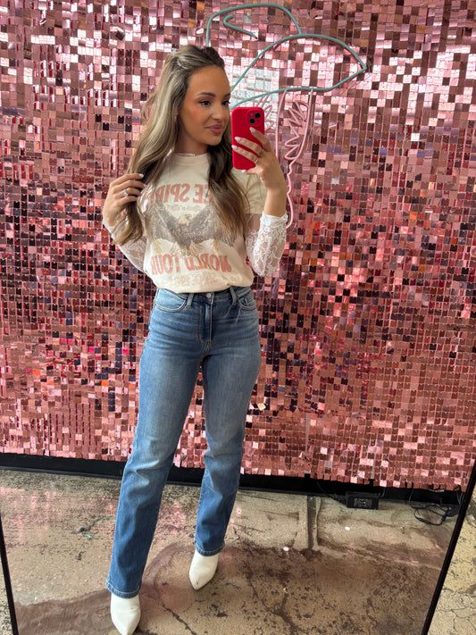 Iris Judy Blue Vintage Wash Thermal Straight Leg Jeans