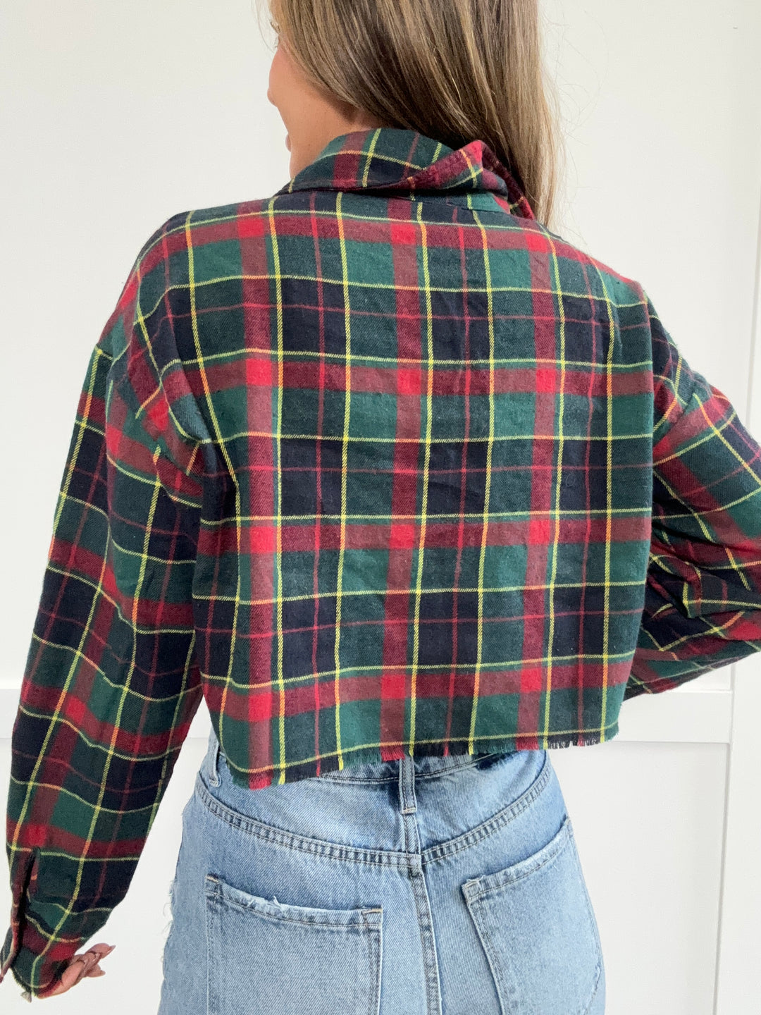 Pumpkin Patch Plaid Collared Crop Flannel