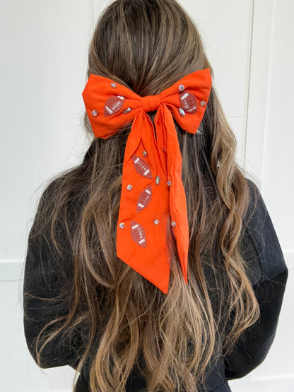 Game Day Football Bow Barrette Hair Clip