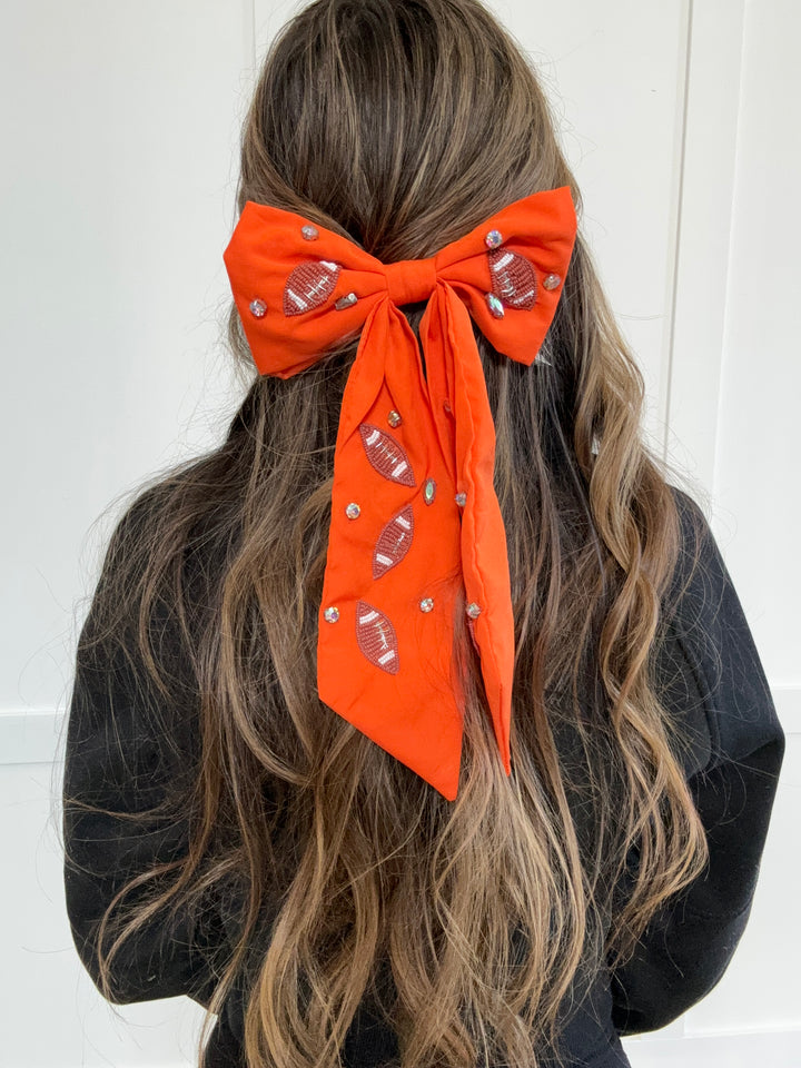 Game Day Football Bow Barrette Hair Clip